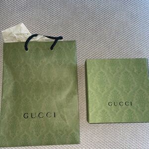 Gucci Embossed Green Box and Gift Bag